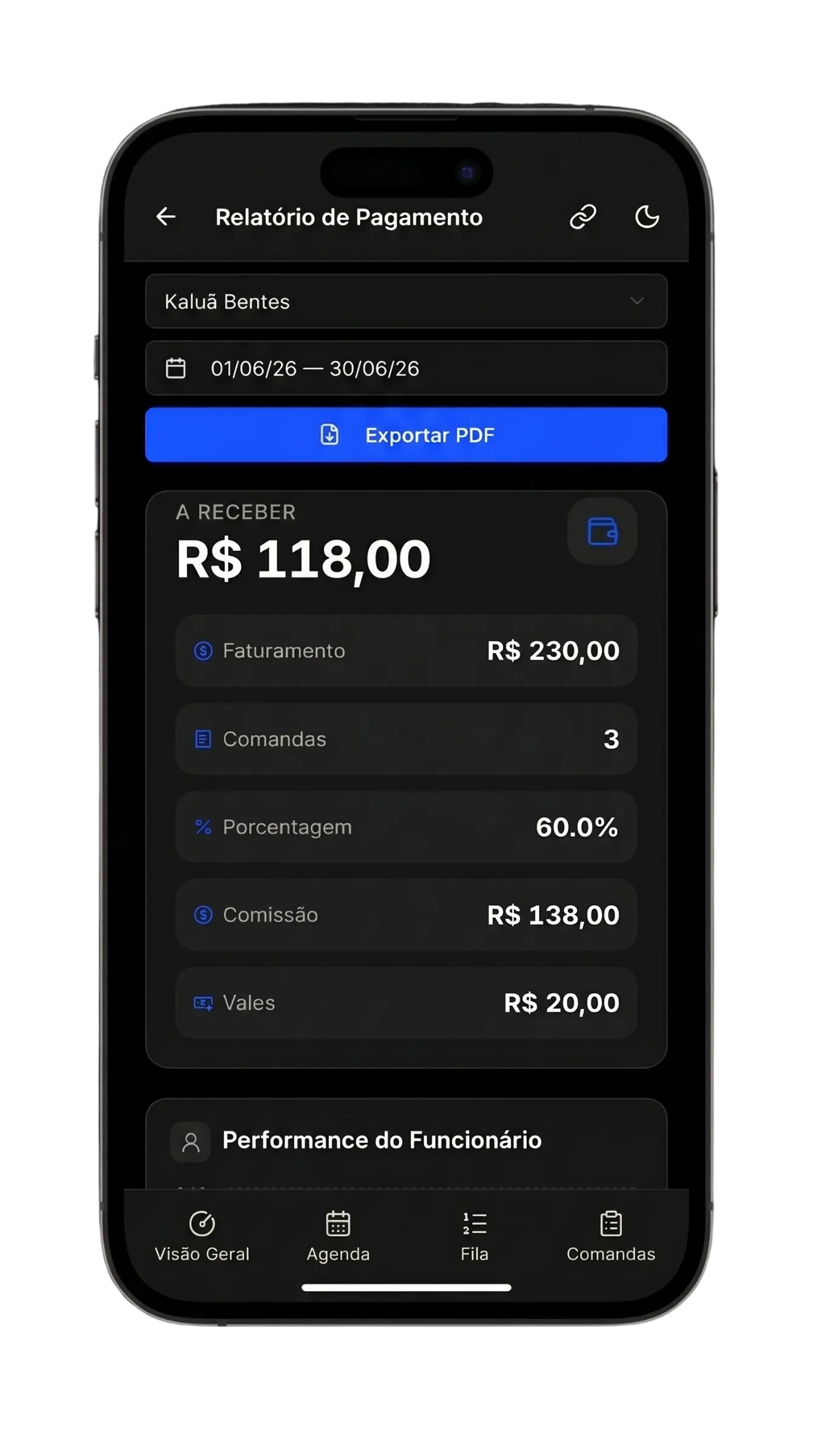 Controle de comissões do Blade